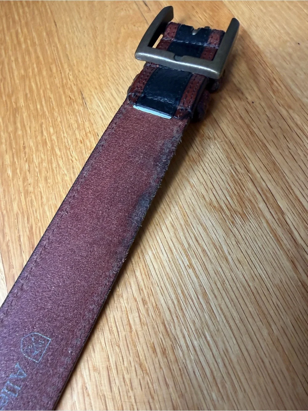 Allen Edmonds Two-Tone Brown and Black Leather Belt with Brass Buckle